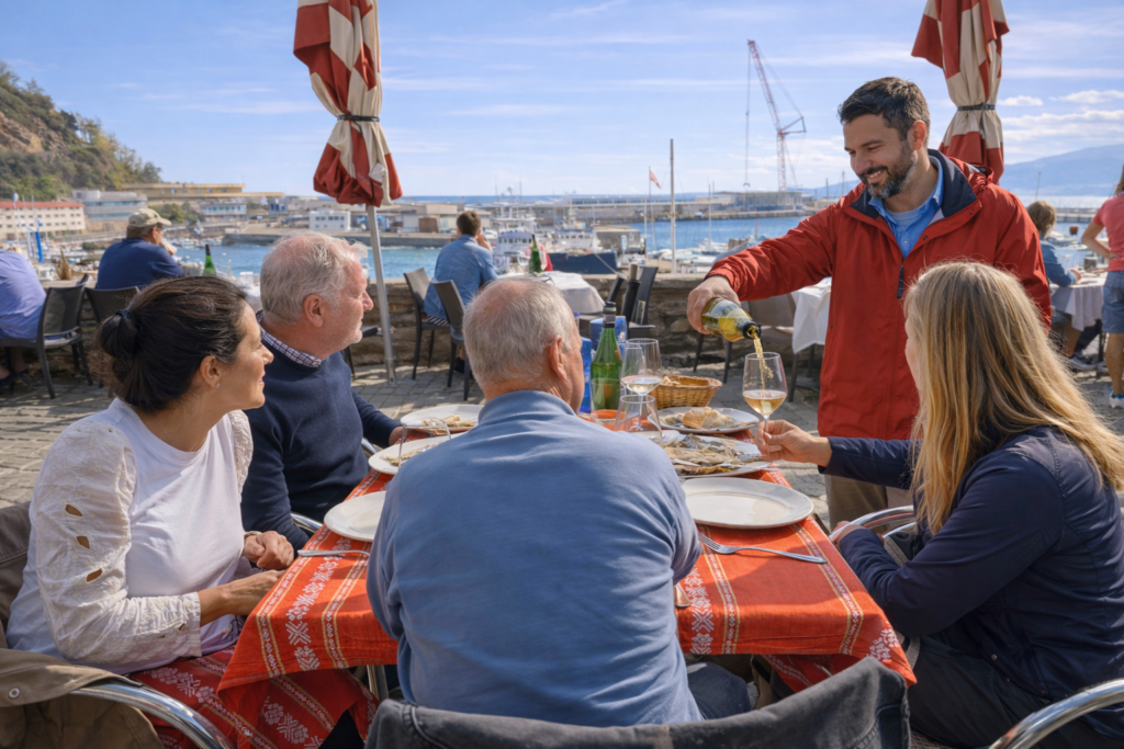 Falaises et txakoli avec déjeuner de poisson grillé à Getaria